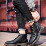 Genuine leather high top lace-up side zipper martin boots BK-9588
