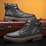 Genuine leather high top lace-up side zipper martin boots BK-9588